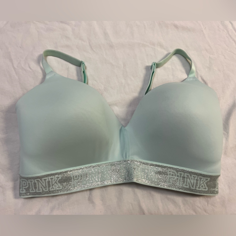 Pink by Victoria’s Secret wireless bra, blue, 34DDD